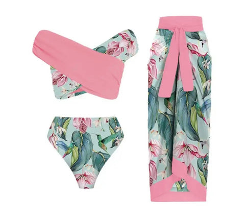 Women Sexy Floral Off The Shoulder Bikini Cover Up Set