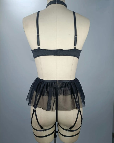 Women Sexy Bow Mesh Lingerie Set