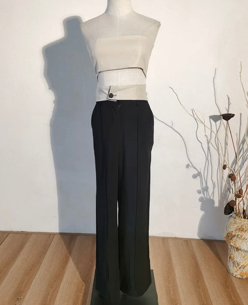 Women Two Piece Button Halter Crop Wide Leg Pant Set
