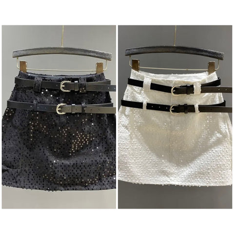 Women Sequins Fashion Denim Skirt