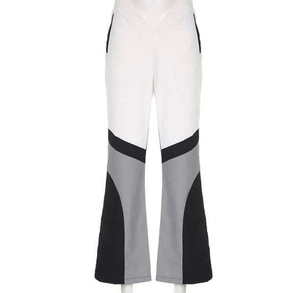 Women Color Patchwork Fashion Zipper Pocket Pants
