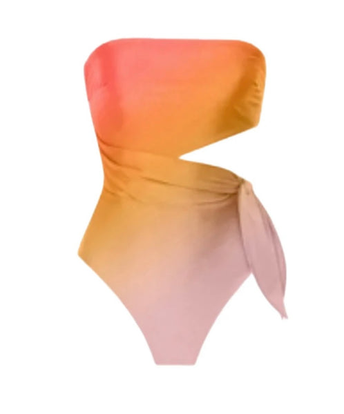 Women Sexy Strapless Gradient Swimsuit Cover Up Set