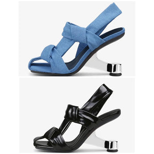 Women Fashion Silver Metal Heel Sandals