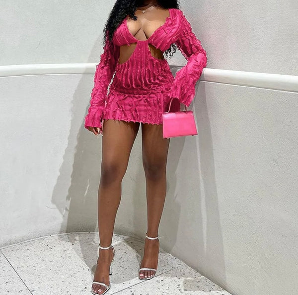 Women Ruffled Full Sleeve Cut Out Dress