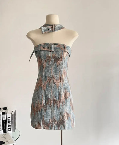 Women Sexy Sequins Patchwork Buckled Dress