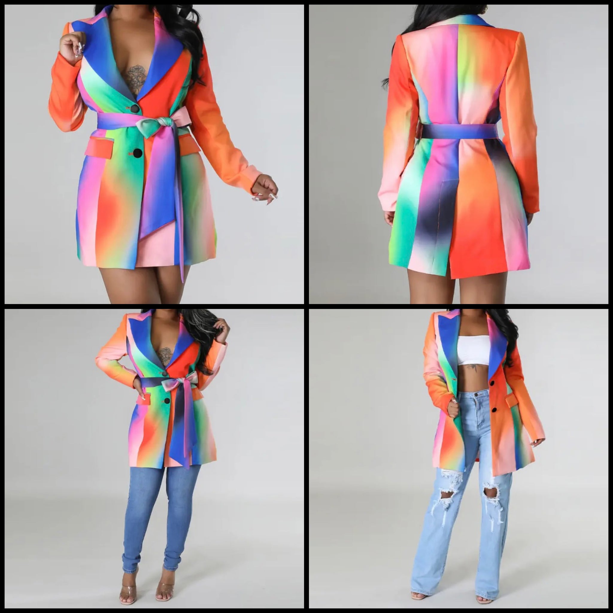 Women Rainbow Fashion Full Sleeve Blazer Dress