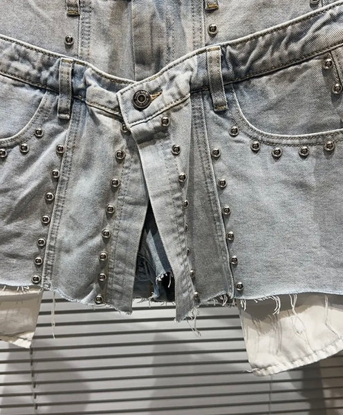 Women Rivet Button Up Fashion Denim Skirt