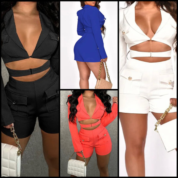Women Fashion Full Sleeve Cut Out Blazer Romper