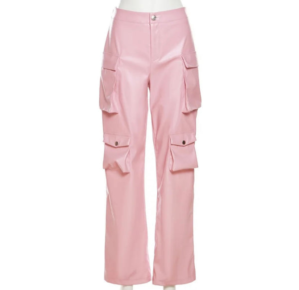 Women Fashion Pocket PU Pants