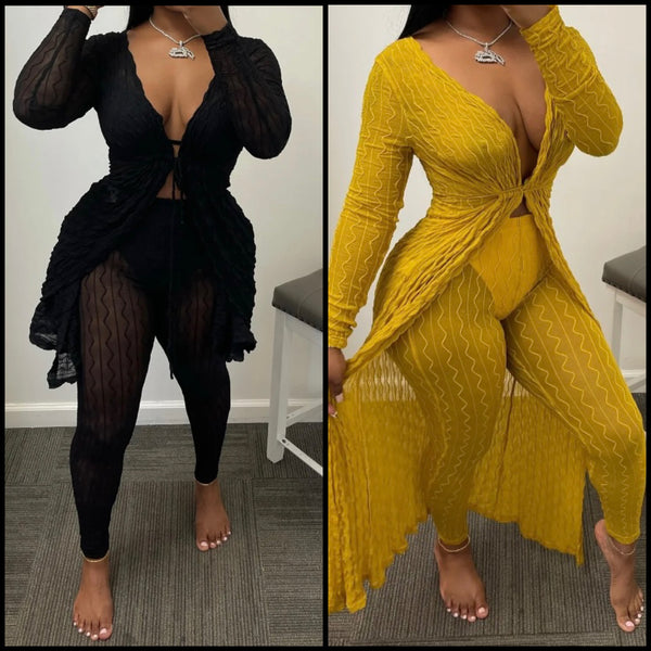 Women Sexy Full Sleeve Asymmetrical Mesh Two Piece Pant Set