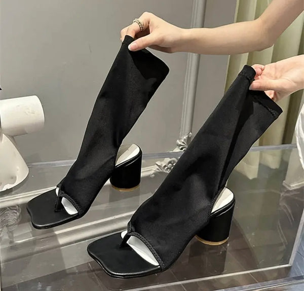 Women Open Toe Fashion Square Heel Ankle Boots