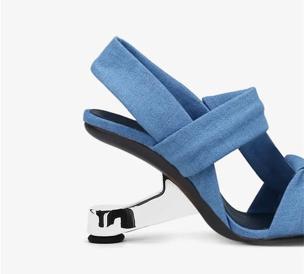 Women Fashion Silver Metal Heel Sandals