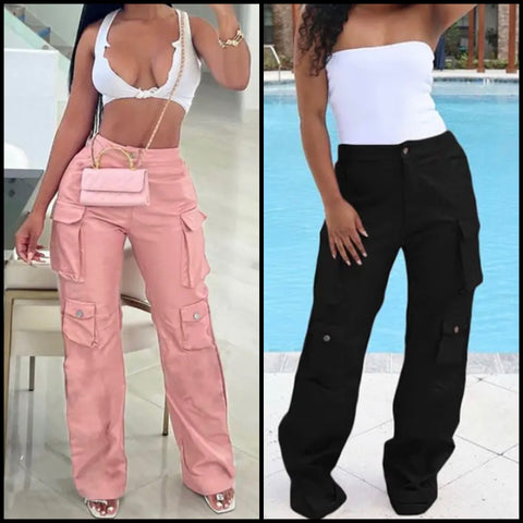 Women Fashion Pocket PU Pants