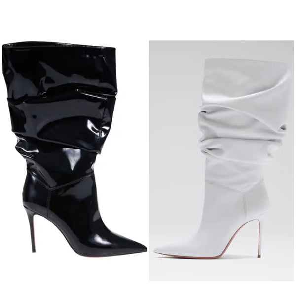 Women Fashion Ruched Pointed Toe High Heel Boots