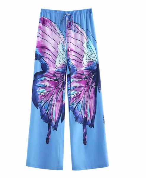 Women Blue Butterfly Sexy Swimsuit Cover Up Set