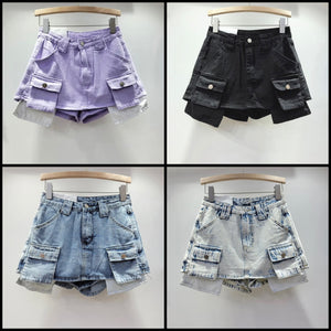 Women Pocket Fashion Denim Wrap Shorts