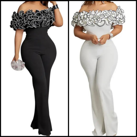 Women Sexy Ruffled Off The Shoulder Jumpsuit