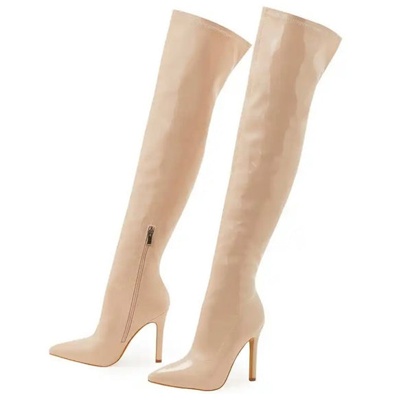 Women Pointed Toe PU High Heel Over The Knee Boots