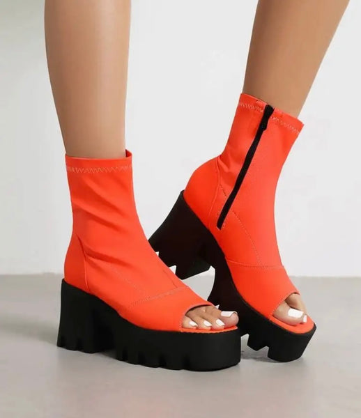 Women Open Toe Platform Fashion Side Zipper Ankle Boots