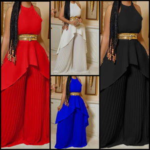 Women Sleeveless Fashion Two Piece Pleated Pant Set