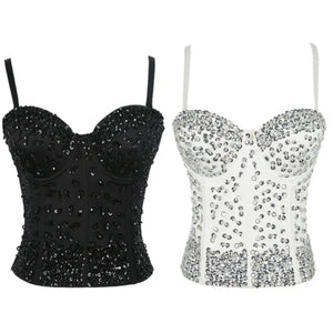 Women Sleeveless Crystal Sexy Crop Top