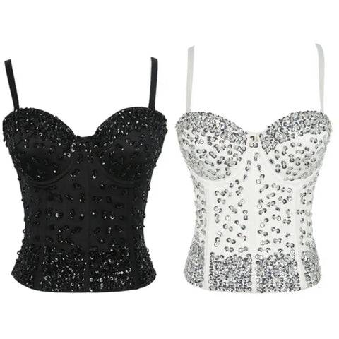 Women Sleeveless Crystal Sexy Crop Top
