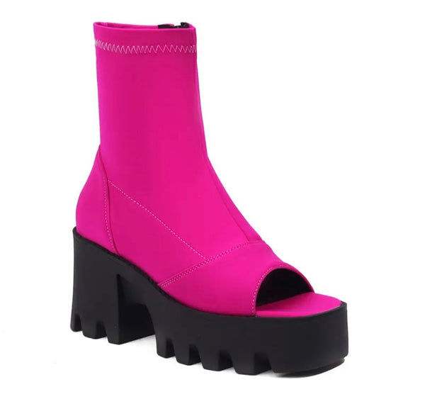 Women Open Toe Platform Fashion Side Zipper Ankle Boots