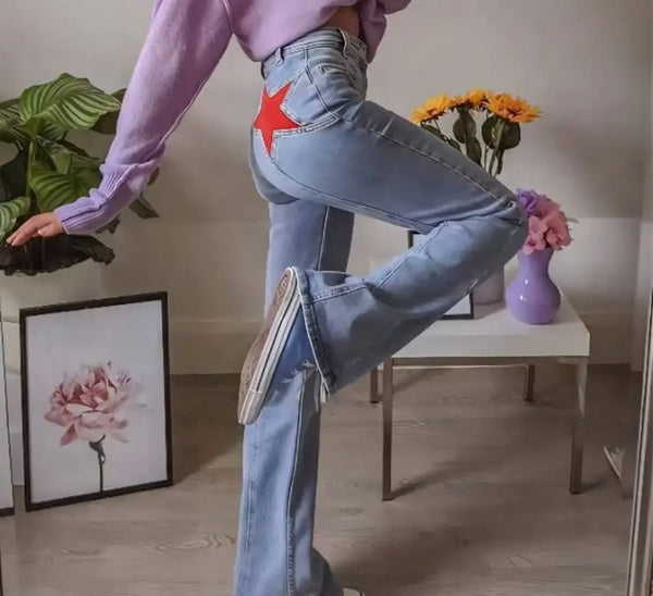 Women Fashion Star Print Denim Pants