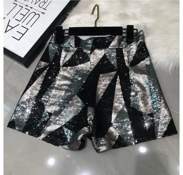 Women Sequins Color Patchwork Fashion Shorts
