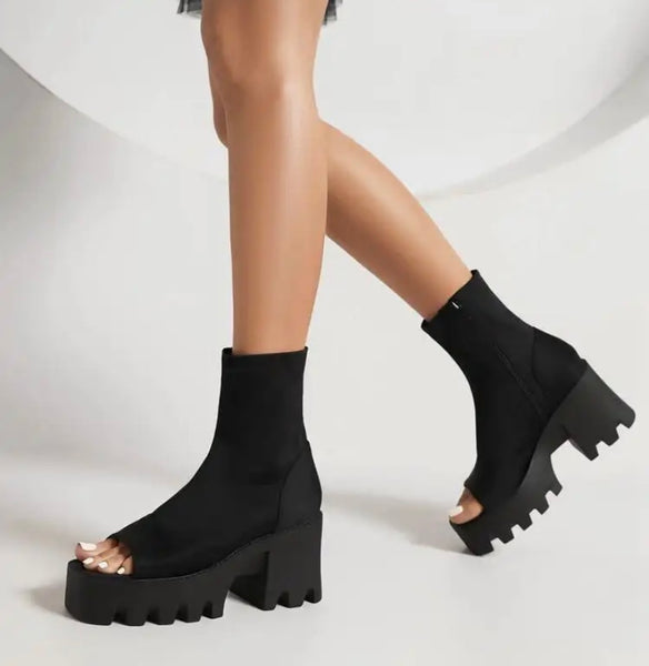 Women Open Toe Platform Fashion Side Zipper Ankle Boots