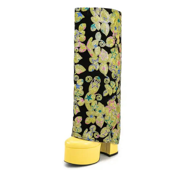 Women Platform Printed Fashion Knee High Boots