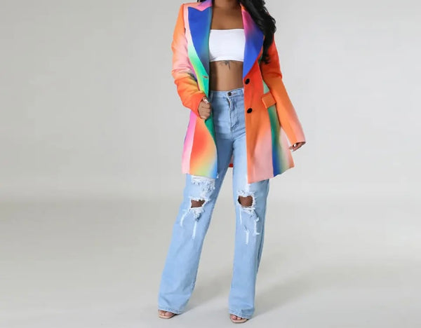 Women Rainbow Fashion Full Sleeve Blazer Dress