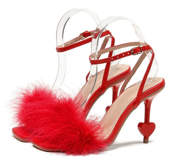 Women Feather Heart High Heel Fashion Sandals