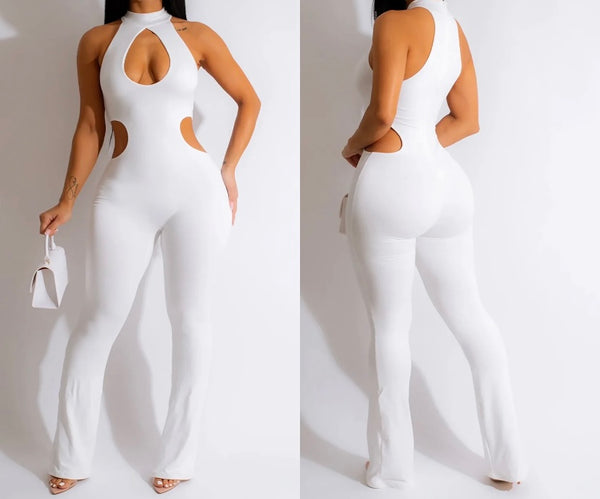 Women Solid Color Sexy Sleeveless Cut Out Jumpsuit