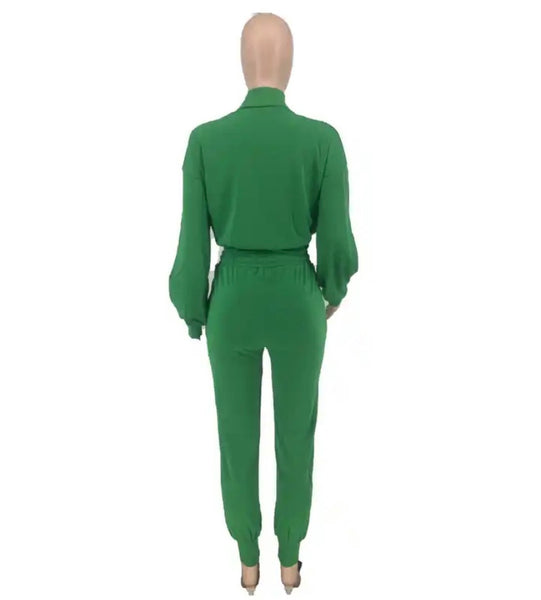 Women Fashion Green Cut Out Two Piece Tracksuit Pant Set