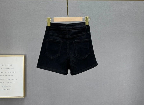 Women Fashion Denim Rhinestone Patchwork Shorts