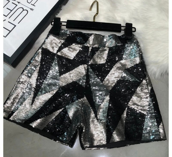 Women Sequins Color Patchwork Fashion Shorts