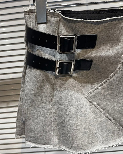 Women Buckled Fashion Gray Skirt