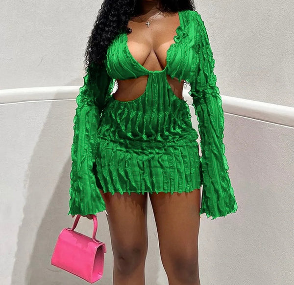 Women Ruffled Full Sleeve Cut Out Dress