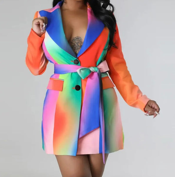 Women Rainbow Fashion Full Sleeve Blazer Dress