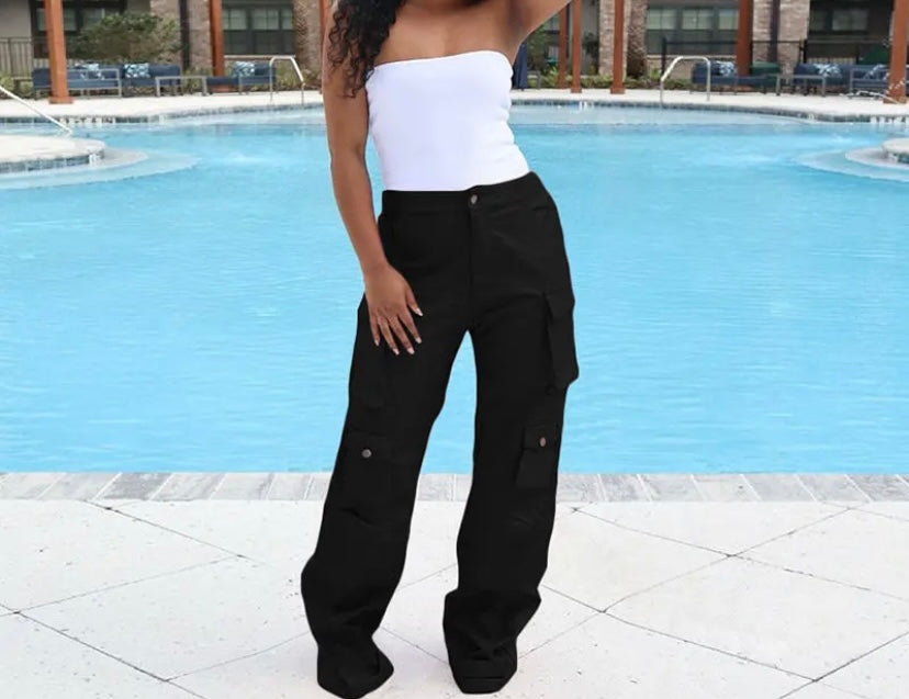 Women Fashion Pocket PU Pants