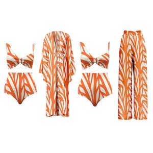 Women Sexy Striped Bikini Cover Up Set