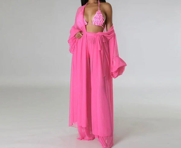 Women Mesh Solid Color Two Piece Pant Set