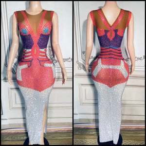 Women Sexy Sleeveless Crystal Mesh Maxi Dress