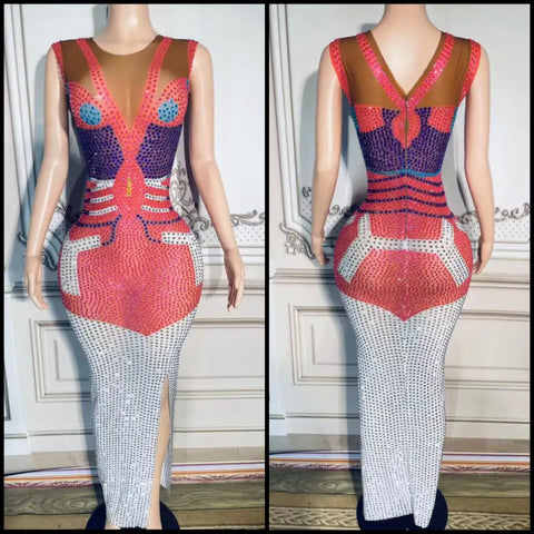 Women Sexy Sleeveless Crystal Mesh Maxi Dress