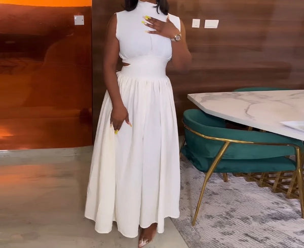 Women Solid Color Sexy Sleeveless Maxi Dress