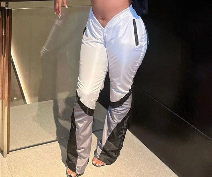 Women Color Patchwork Fashion Zipper Pocket Pants