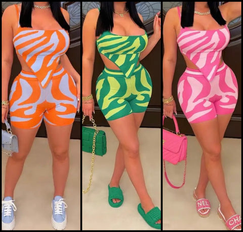 Women Sleeveless Striped Fashion Two Piece Short Set