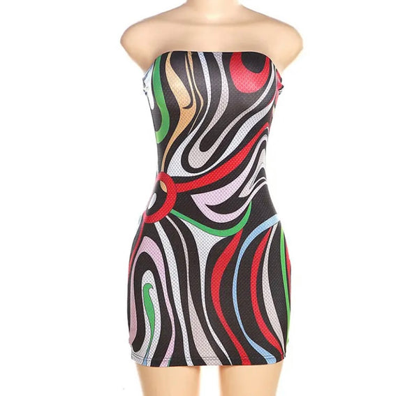 Women Sexy Multicolored Strapless Tube Dress