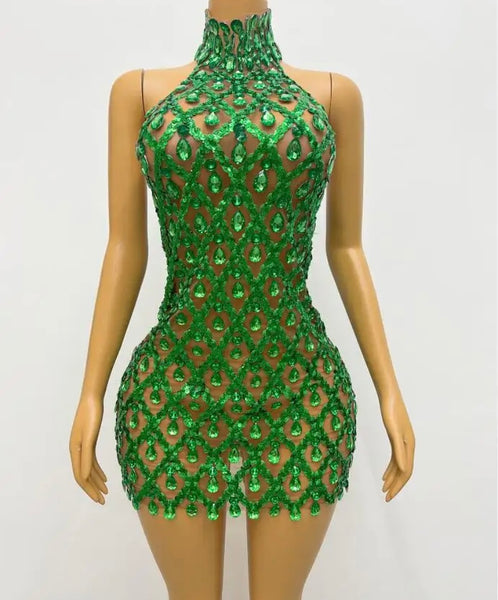Women Sexy Sleeveless Beaded Crystal Dress